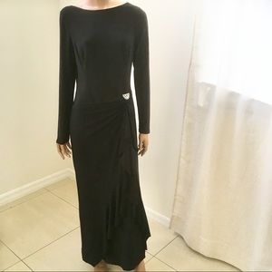 Ralph Lauren black jersey Surplice brooch gown 10